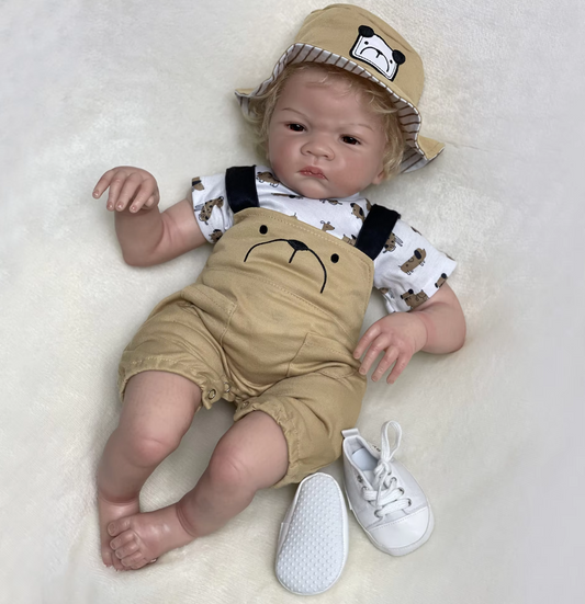 Charlie – Poupée bébé reborn réaliste de 55 cm avec cheveux blonds implantés