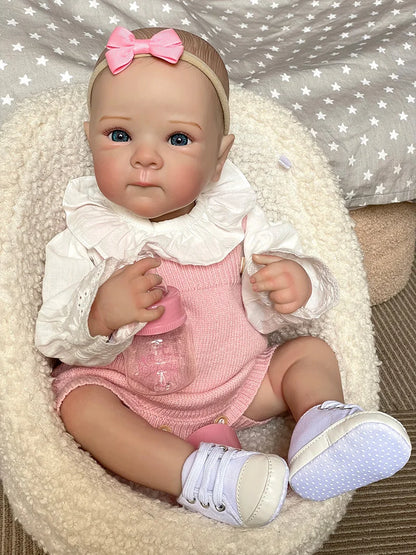 Elina – 50 cm bezaubernde Reborn Babypuppe mit blauen Augen & rosa Strickoutfit