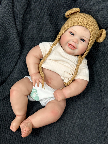 Emilia – 50 cm Reborn Babypuppe mit Vollvinylkörper, blauen Augen & handbemaltem Haar