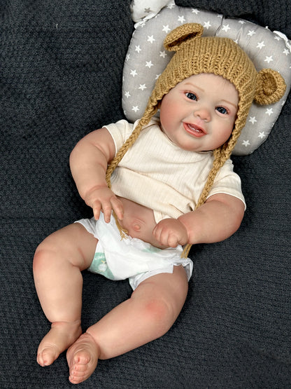 Emilia – 50 cm Reborn Babypuppe mit Vollvinylkörper, blauen Augen & handbemaltem Haar
