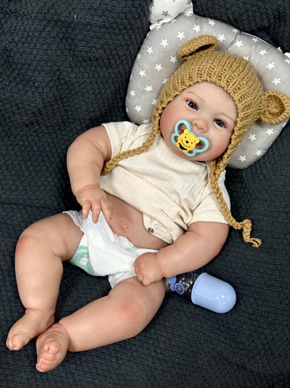 Emilia – 50 cm Reborn Babypuppe mit Vollvinylkörper, blauen Augen & handbemaltem Haar