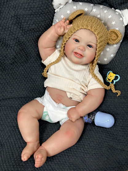 Emilia – 50 cm Reborn Babypuppe mit Vollvinylkörper, blauen Augen & handbemaltem Haar
