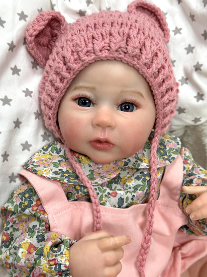Olivia – 50 cm Lächelnde Reborn Babypuppe aus Silikon-Vinyl – Realistisches Neugeborenes Mädchen