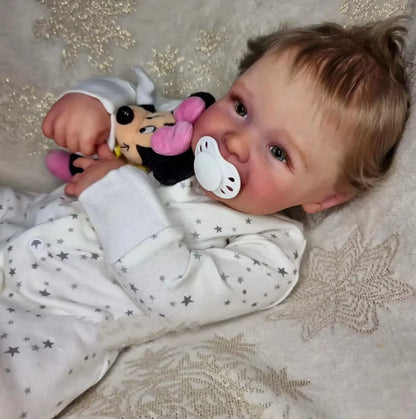 Millie Joy – 55 cm lächelnde Reborn Babypuppe mit blauen Augen & handgerootetem Haar