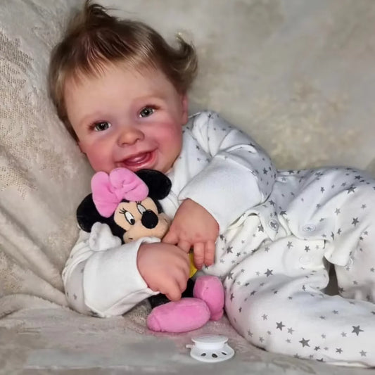 Millie Joy – 55 cm lächelnde Reborn Babypuppe mit blauen Augen & handgerootetem Haar