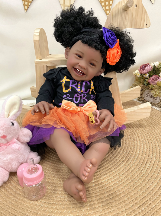Zara – 60 cm Afroamerikanische Reborn Toddler Puppe mit Lockigem Haar und Braunen Augen
